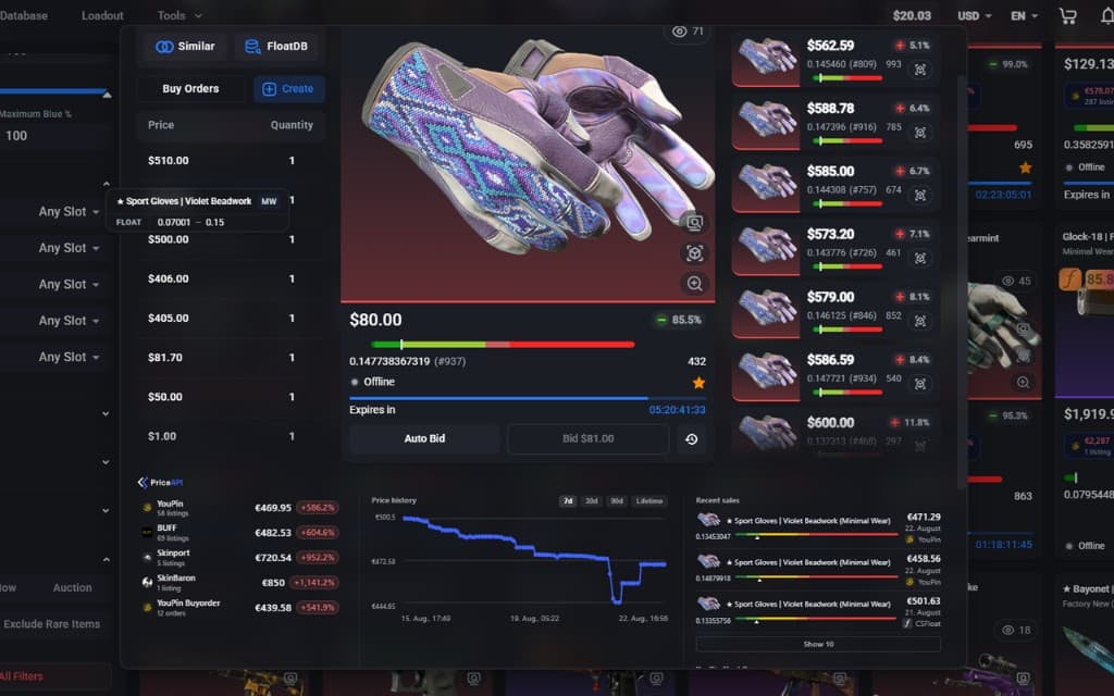 CSPriceAPI overlay on a marketplace item view